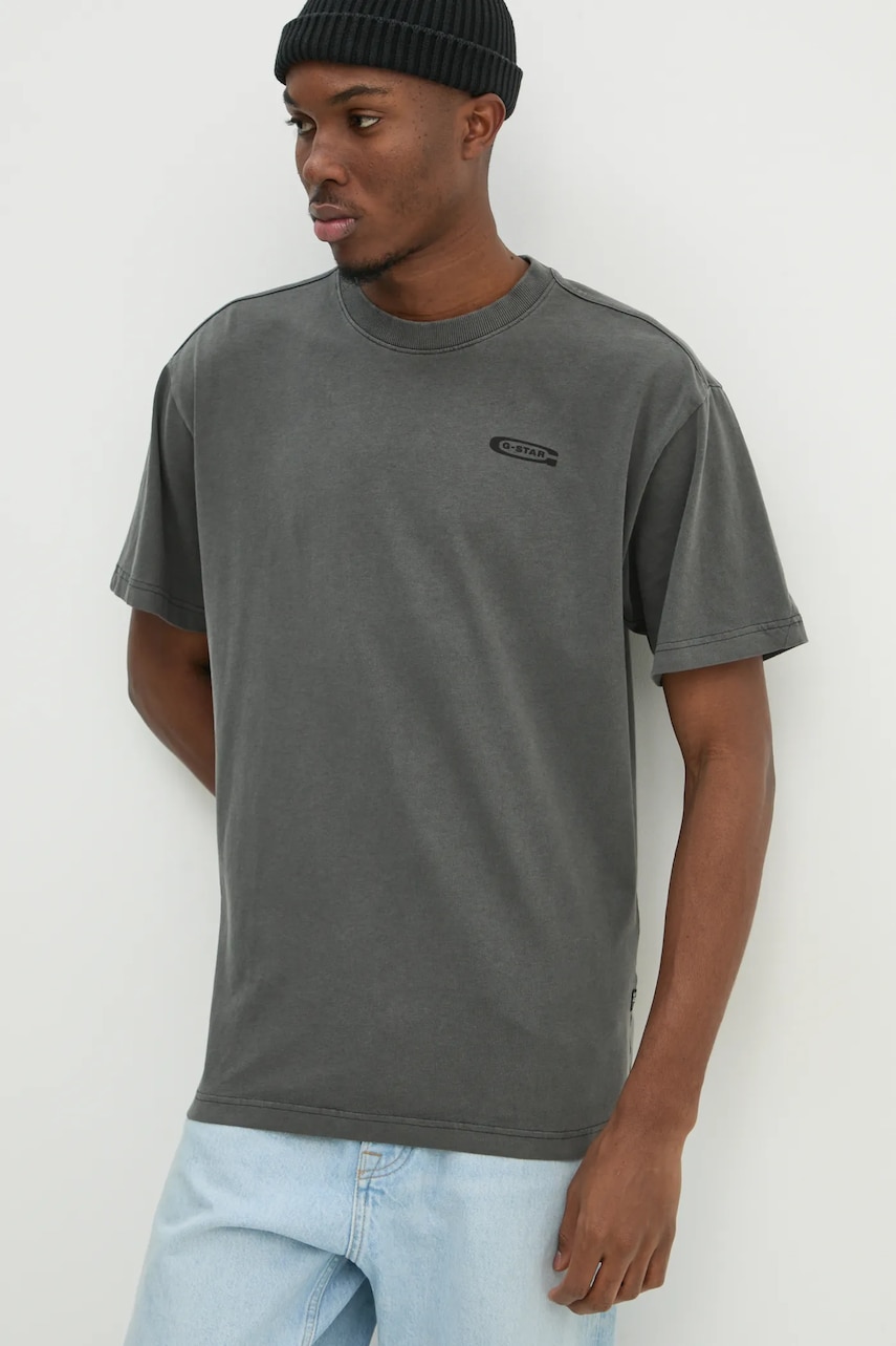G-Star Raw tricou din bumbac barbati, culoarea gri, cu imprimeu, D25162-C756 G-Star Raw tricou din bumbac barbati, culoarea gri, cu imprimeu, D25162-C756