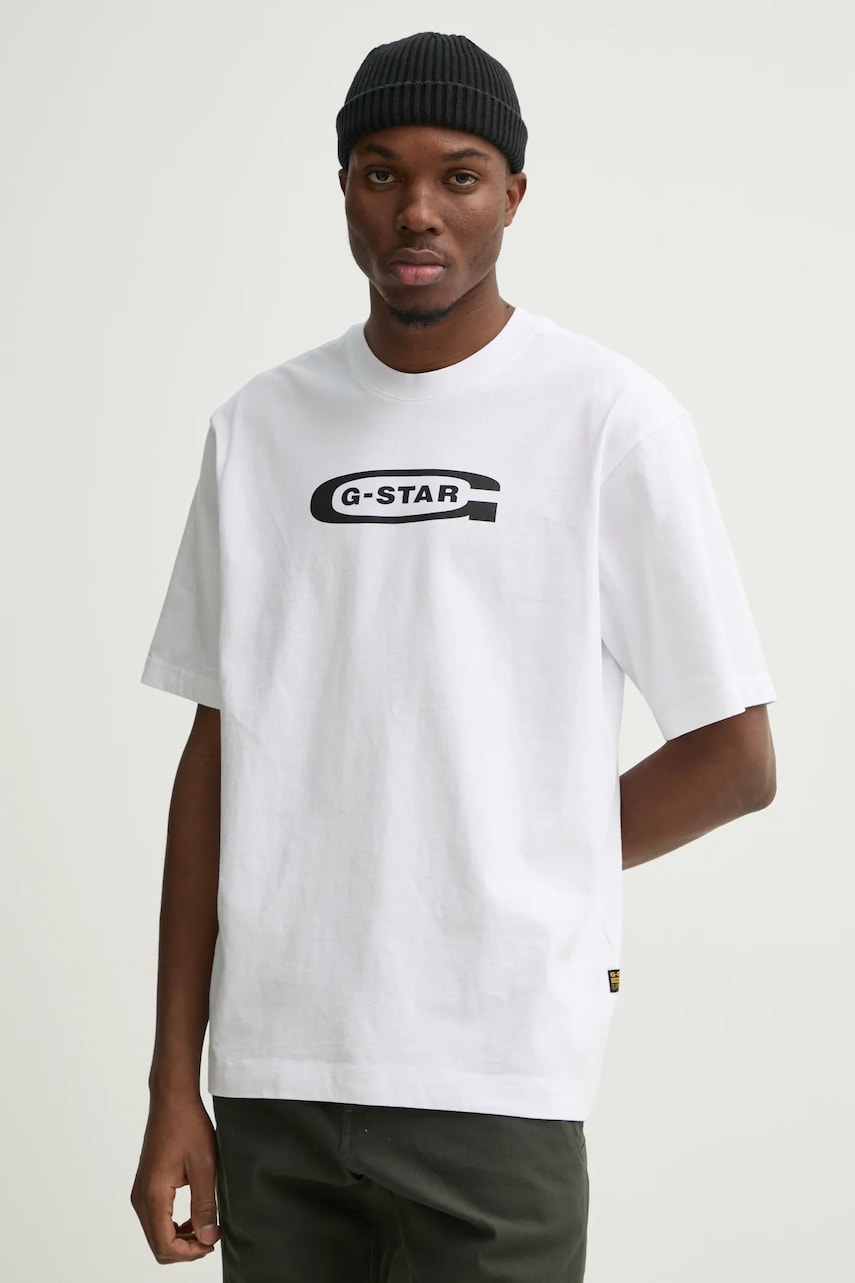 G-Star Raw tricou din bumbac barbati, culoarea alb, cu imprimeu, D26350-C336
