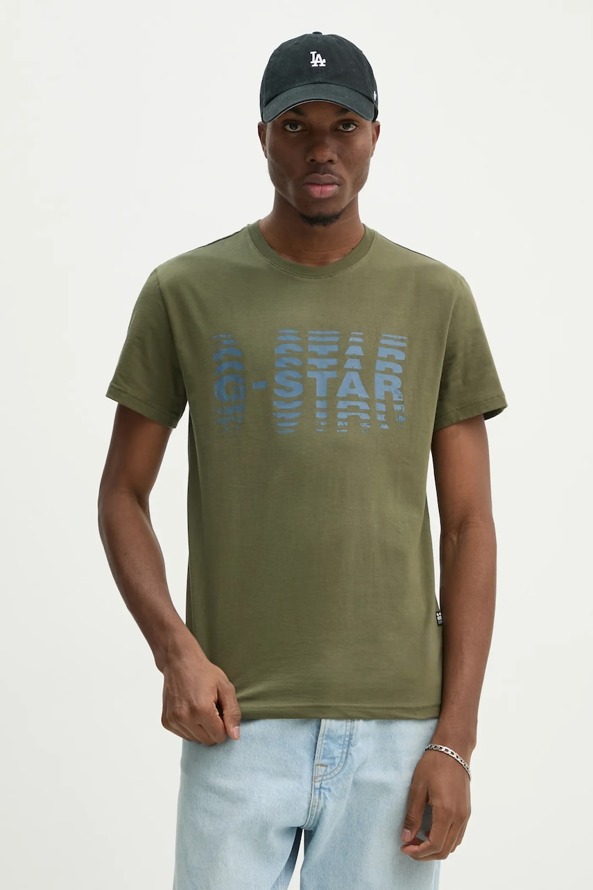G-Star Raw tricou din bumbac barbati, culoarea verde, cu imprimeu, D25140-336 G-Star Raw tricou din bumbac barbati, culoarea verde, cu imprimeu, D25140-336