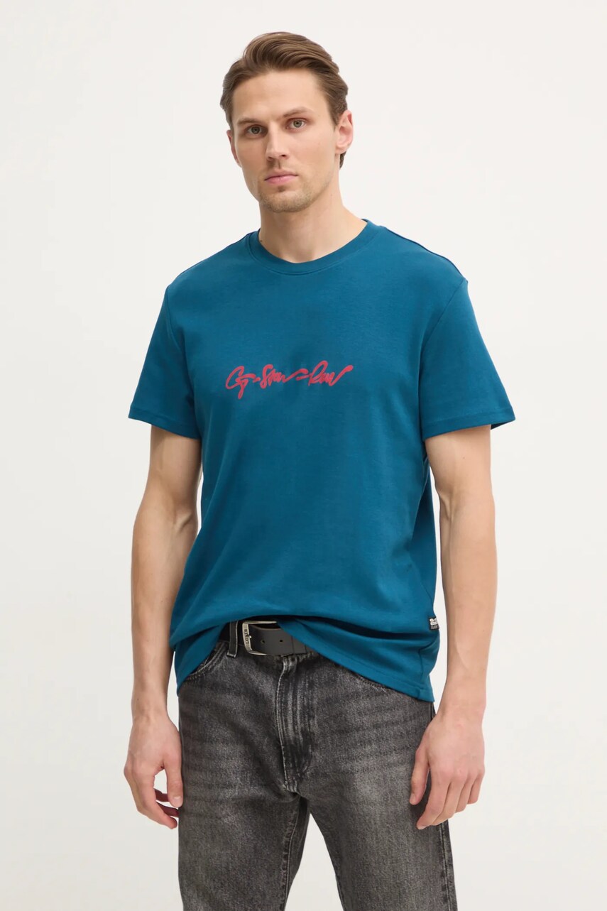 G-Star tricou din bumbac bărbați, culoarea turcoaz, cu imprimeu, D25150-C812