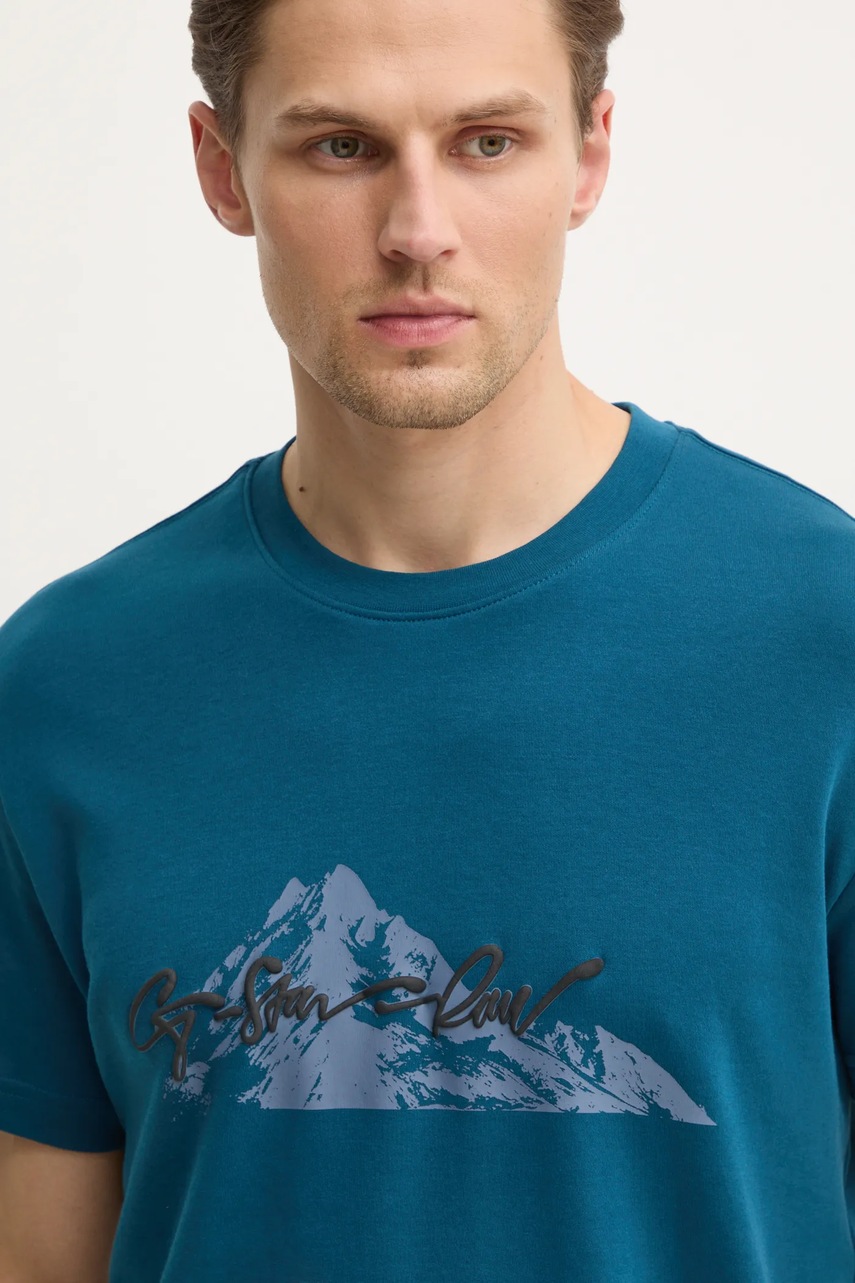 Βαμβακερό μπλουζάκι G-Star ανδρικό, χρώμα: τιρκουάζ, D25158-C812 φωτογραφία