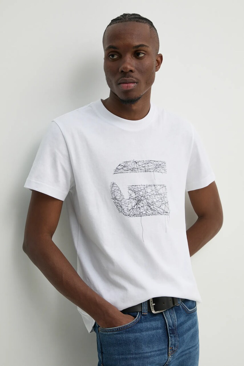 G-Star Raw tricou din bumbac barbati, culoarea alb, cu imprimeu, D25674-C336