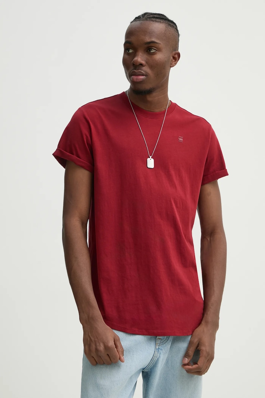 G-Star tricou din bumbac bărbați, culoarea bordo, uni, D16396-B353