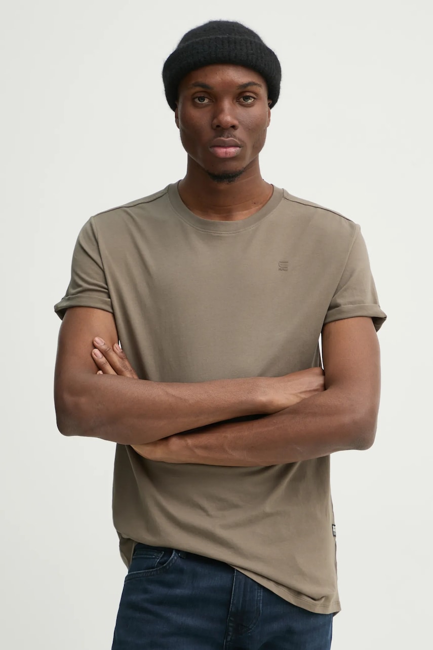 G-Star tricou din bumbac bărbați, culoarea maro, uni, D16396-B353