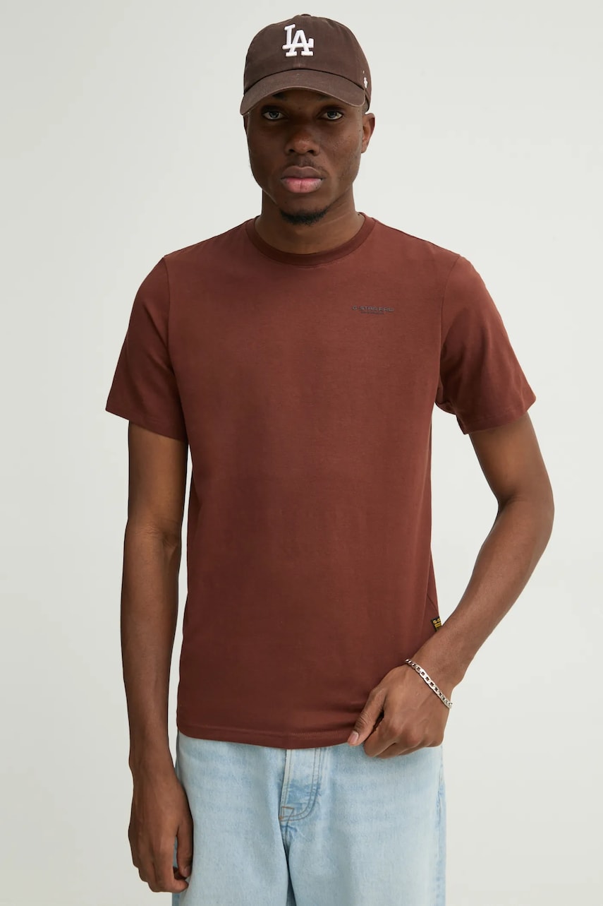 G-Star Raw tricou din bumbac barbati, culoarea maro, neted, D19070-C723