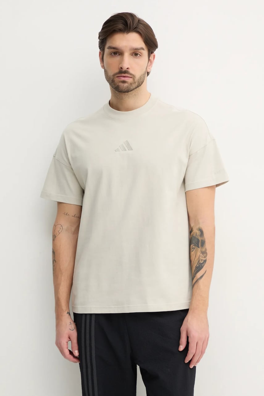 adidas tricou din bumbac ALL SZN barbati, culoarea bej, cu imprimeu, JI6403