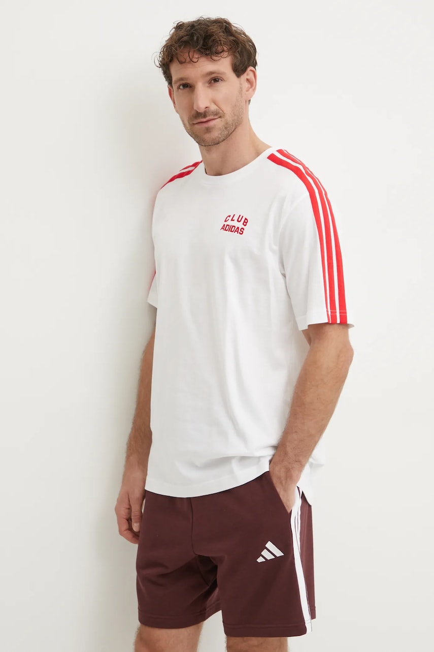 adidas tricou din bumbac M C COLLE Collegiate barbati, culoarea alb, cu imprimeu, JJ1606 adidas tricou din bumbac M C COLLE Collegiate barbati, culoarea alb, cu imprimeu, JJ1606