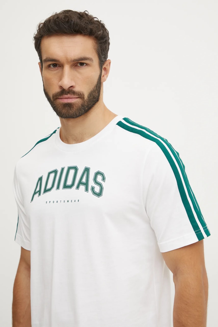adidas tricou din bumbac M C COLLE Collegiate barbati, culoarea bej, modelator, JJ3868 adidas tricou din bumbac M C COLLE Collegiate barbati, culoarea bej, modelator, JJ3868