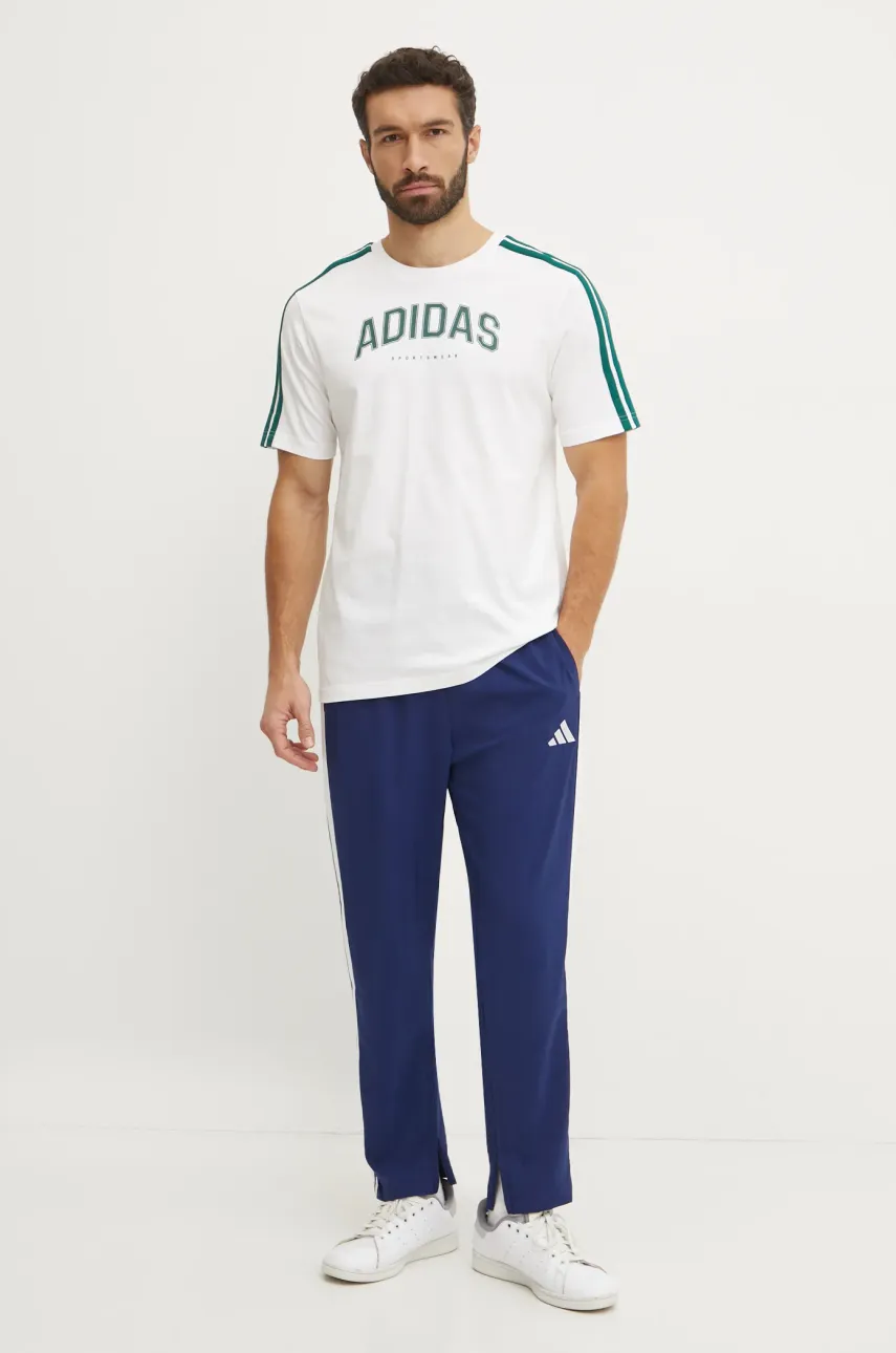 Хлопковая футболка adidas M C COLLE Collegiate мужская цвет бежевый узорная JJ3868 Хлопковая футболка adidas M C COLLE Collegiate мужская цвет бежевый узорная JJ3868