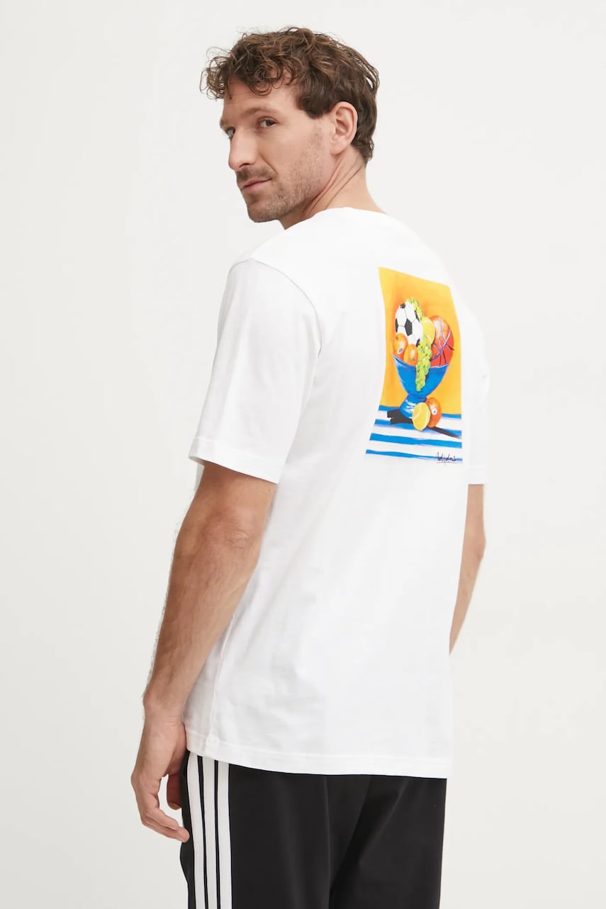 adidas tricou din bumbac M L SL BOWL T barbati, culoarea alb, cu imprimeu, JJ3962 adidas tricou din bumbac M L SL BOWL T barbati, culoarea alb, cu imprimeu, JJ3962