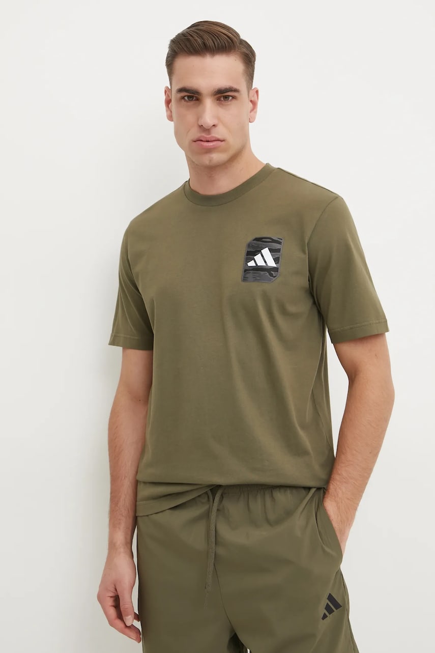 adidas tricou din bumbac Camo barbati, culoarea verde, cu imprimeu, JI6759 adidas tricou din bumbac Camo barbati, culoarea verde, cu imprimeu, JI6759