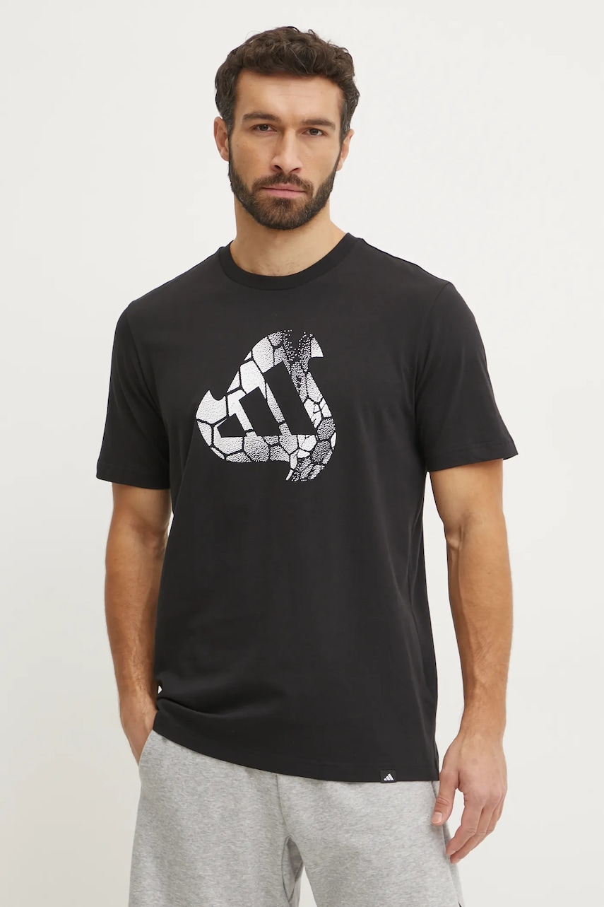 adidas tricou din bumbac M C HOT Q1 TEE barbati, culoarea negru, cu imprimeu, JI6787 adidas tricou din bumbac M C HOT Q1 TEE barbati, culoarea negru, cu imprimeu, JI6787