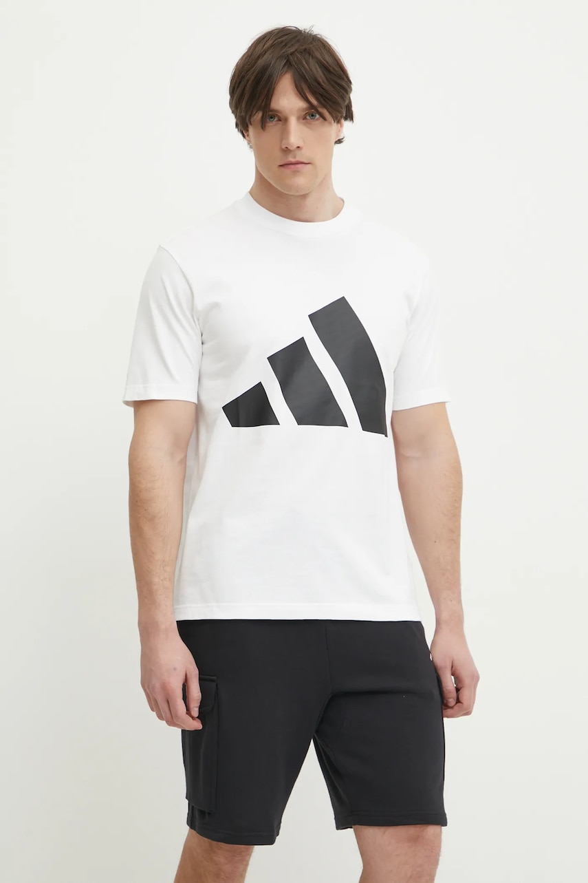 adidas tricou din bumbac Essentials barbati, culoarea alb, cu imprimeu, JE8943 adidas tricou din bumbac Essentials barbati, culoarea alb, cu imprimeu, JE8943