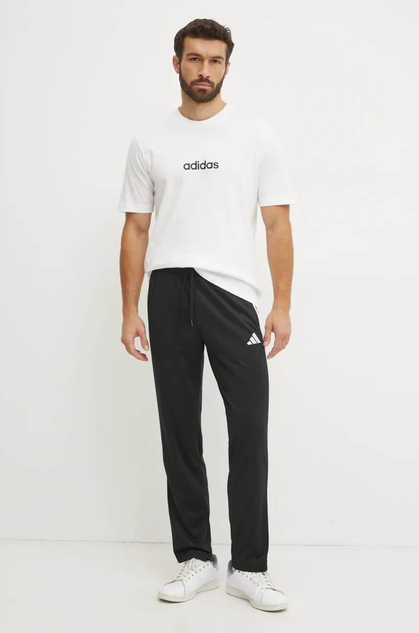 Хлопковая футболка adidas Essentials Linear мужская цвет бежевый с принтом JE9000 Хлопковая футболка adidas Essentials Linear мужская цвет бежевый с принтом JE9000