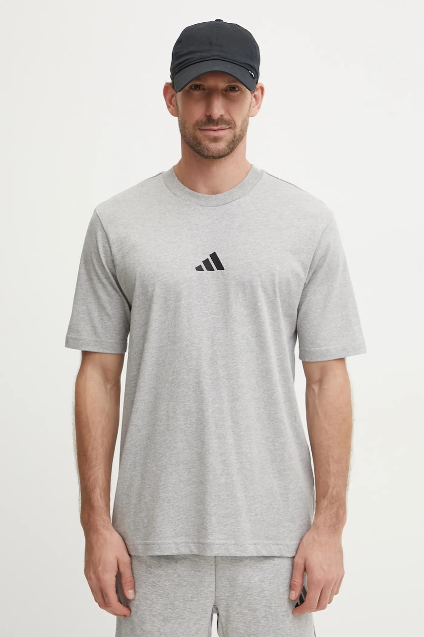 adidas tricou din bumbac Essential barbati, culoarea gri, melanj, JF1091 adidas tricou din bumbac Essential barbati, culoarea gri, melanj, JF1091