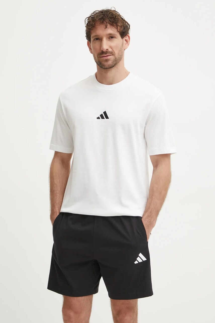 adidas tricou din bumbac Essential bărbați, culoarea bej, uni, JF1092
