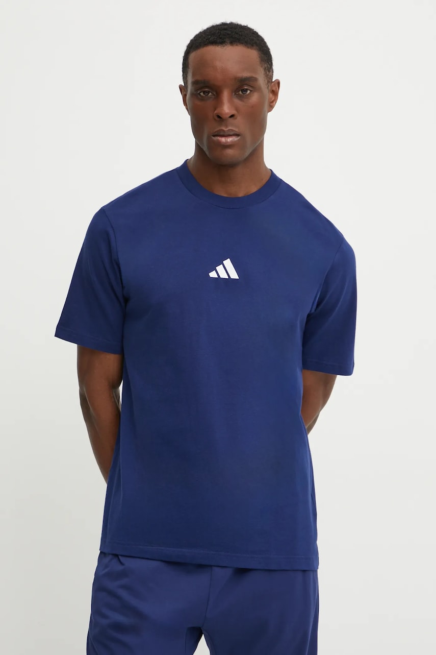 adidas tricou din bumbac Essential barbati, culoarea albastru marin, cu imprimeu, JF1093 adidas tricou din bumbac Essential barbati, culoarea albastru marin, cu imprimeu, JF1093