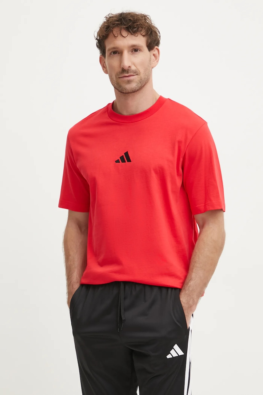 adidas tricou din bumbac Essential barbati, culoarea rosu, cu imprimeu, JF1095 adidas tricou din bumbac Essential barbati, culoarea rosu, cu imprimeu, JF1095