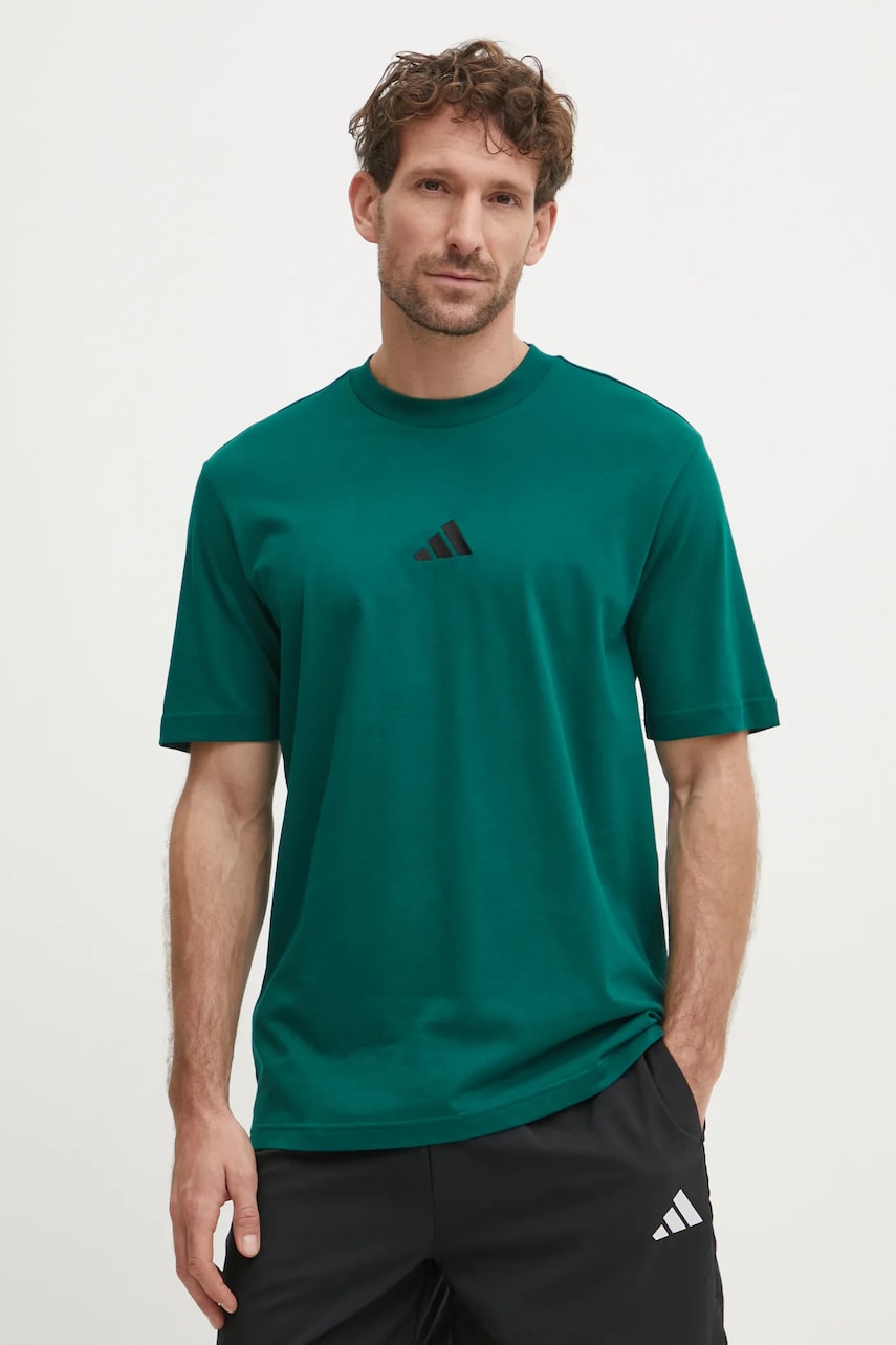adidas tricou din bumbac Essential barbati, culoarea verde, neted, JF1096