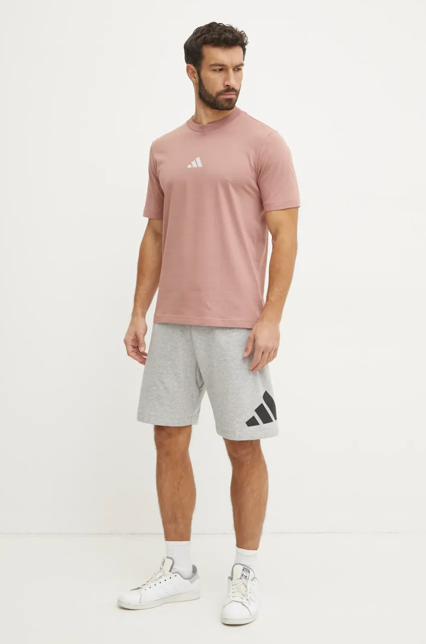 Хлопковая футболка adidas Essential мужская цвет розовый однотонная JF1099 Хлопковая футболка adidas Essential мужская цвет розовый однотонная JF1099