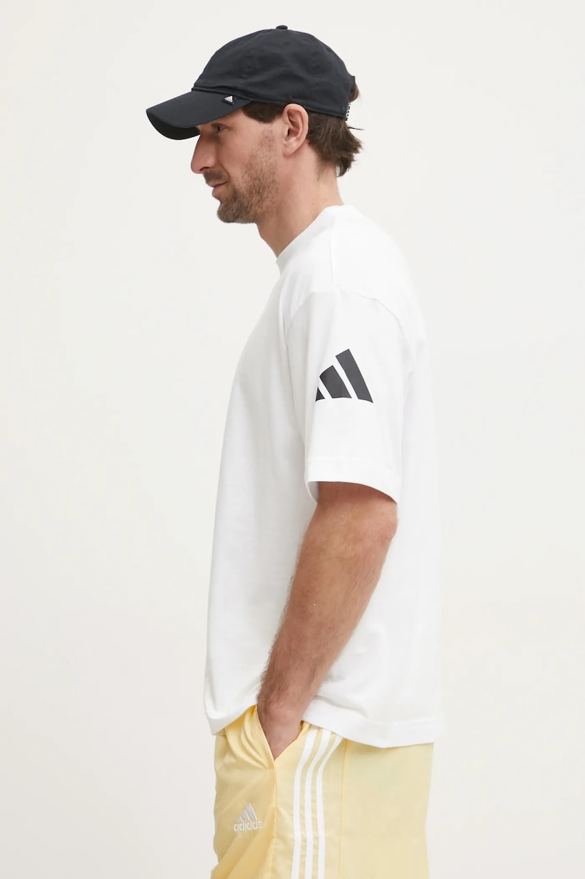 adidas tricou din bumbac Essentials barbati, culoarea alb, cu imprimeu, JC9296 adidas tricou din bumbac Essentials barbati, culoarea alb, cu imprimeu, JC9296