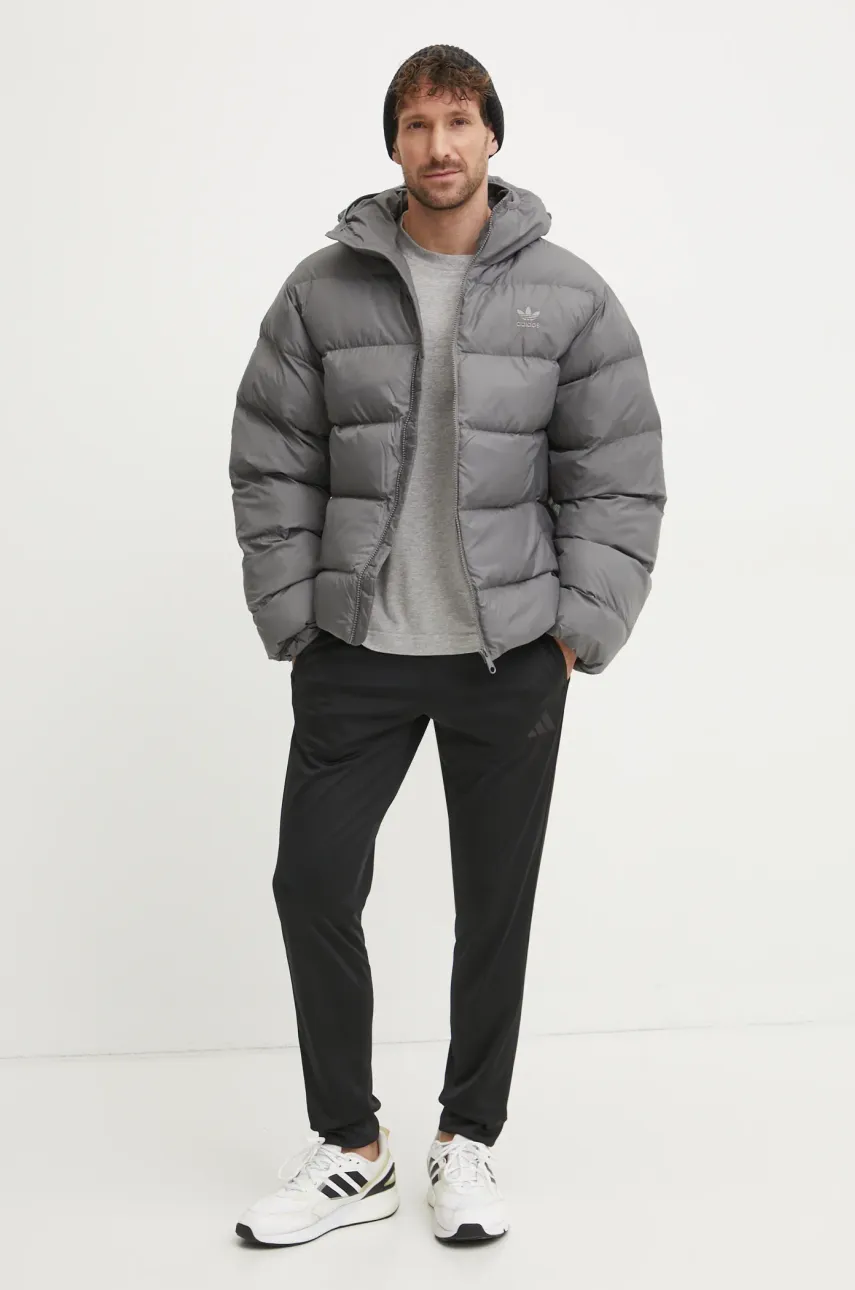 Хлопковая футболка adidas Essentials мужская цвет серый с принтом JF3618 Хлопковая футболка adidas Essentials мужская цвет серый с принтом JF3618