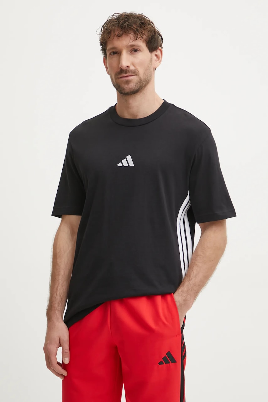 adidas tricou din bumbac Essentials bărbați, culoarea negru, cu imprimeu, JD1906 adidas tricou din bumbac Essentials bărbați, culoarea negru, cu imprimeu, JD1906