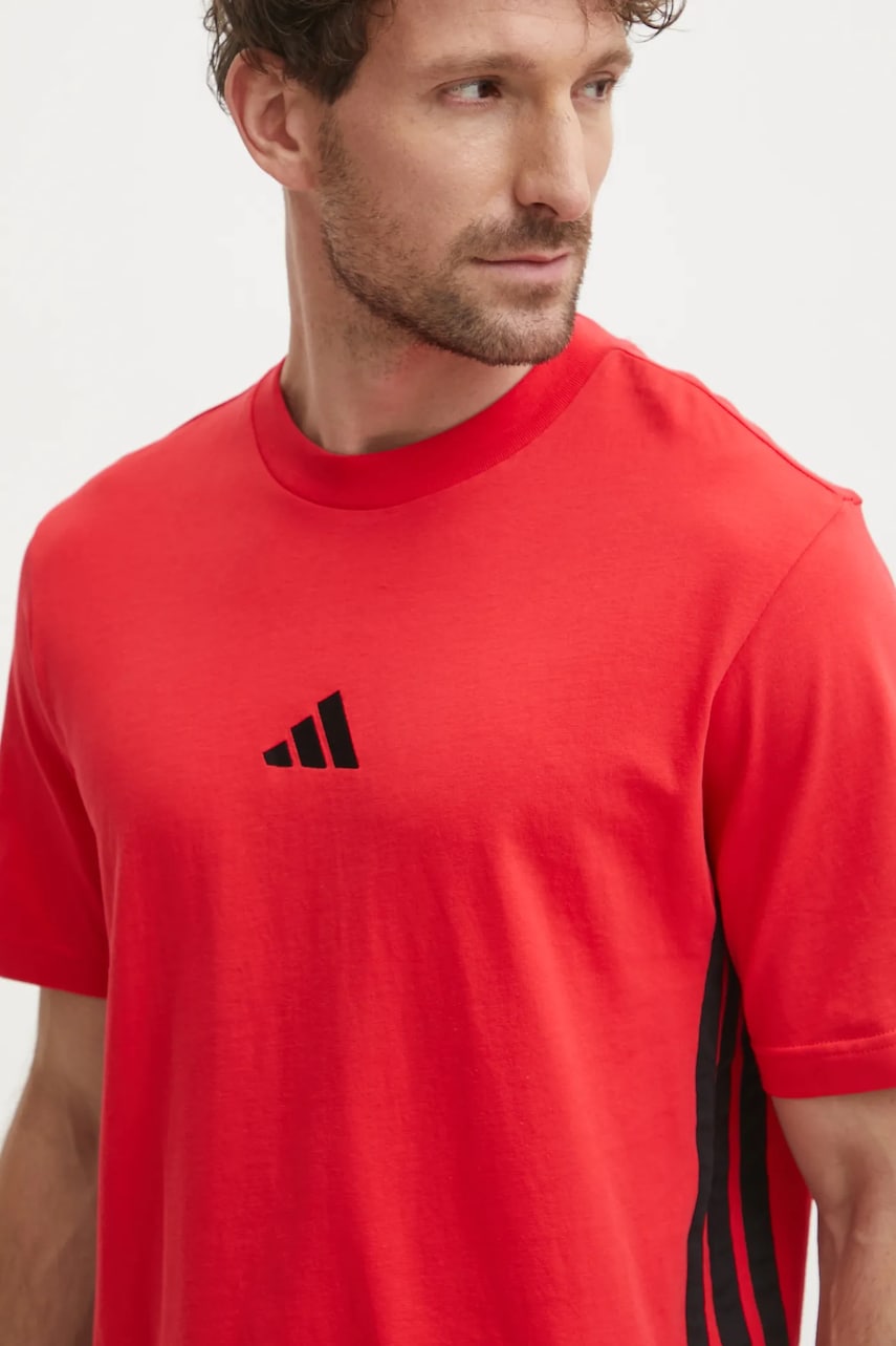 adidas tricou din bumbac Essentials bărbați, culoarea roșu, cu imprimeu, JE6386