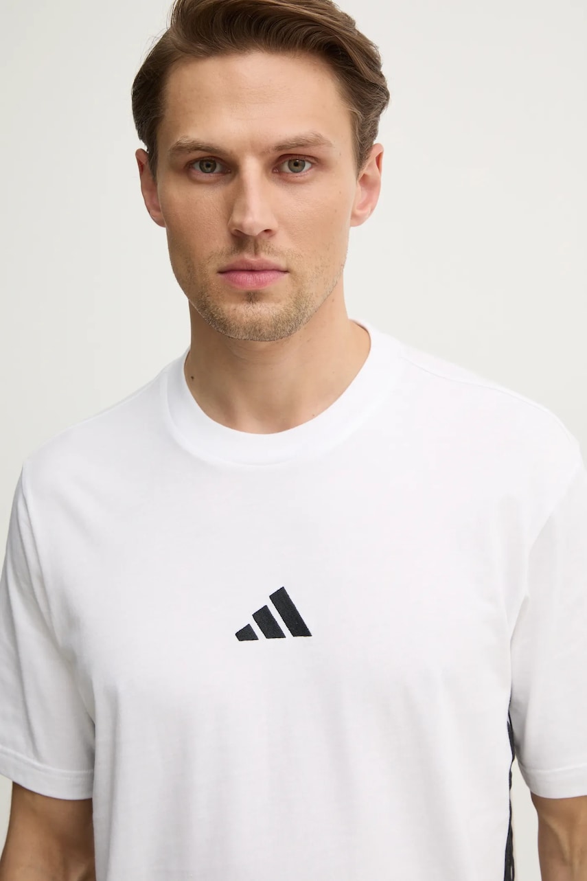 adidas tricou din bumbac Essentials barbati, culoarea alb, cu imprimeu, JE6388 adidas tricou din bumbac Essentials barbati, culoarea alb, cu imprimeu, JE6388
