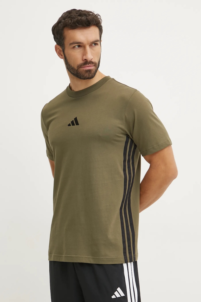 adidas tricou din bumbac Essentials barbati, culoarea verde, modelator, JE6391 adidas tricou din bumbac Essentials barbati, culoarea verde, modelator, JE6391