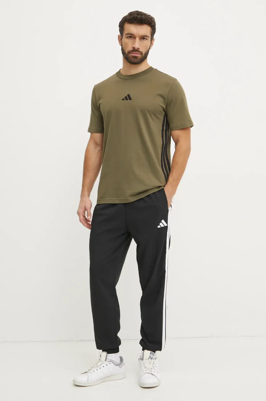 Хлопковая футболка adidas Essentials мужская цвет зелёный узорная JE6391 Хлопковая футболка adidas Essentials мужская цвет зелёный узорная JE6391