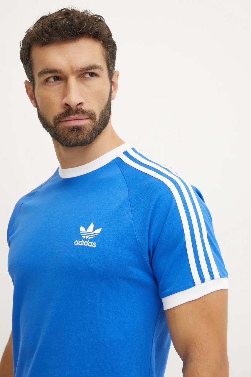 Βαμβακερό μπλουζάκι adidas Originals 3-Stripes ανδρικό, χρώμα: μπλε, JD2880 φωτογραφία