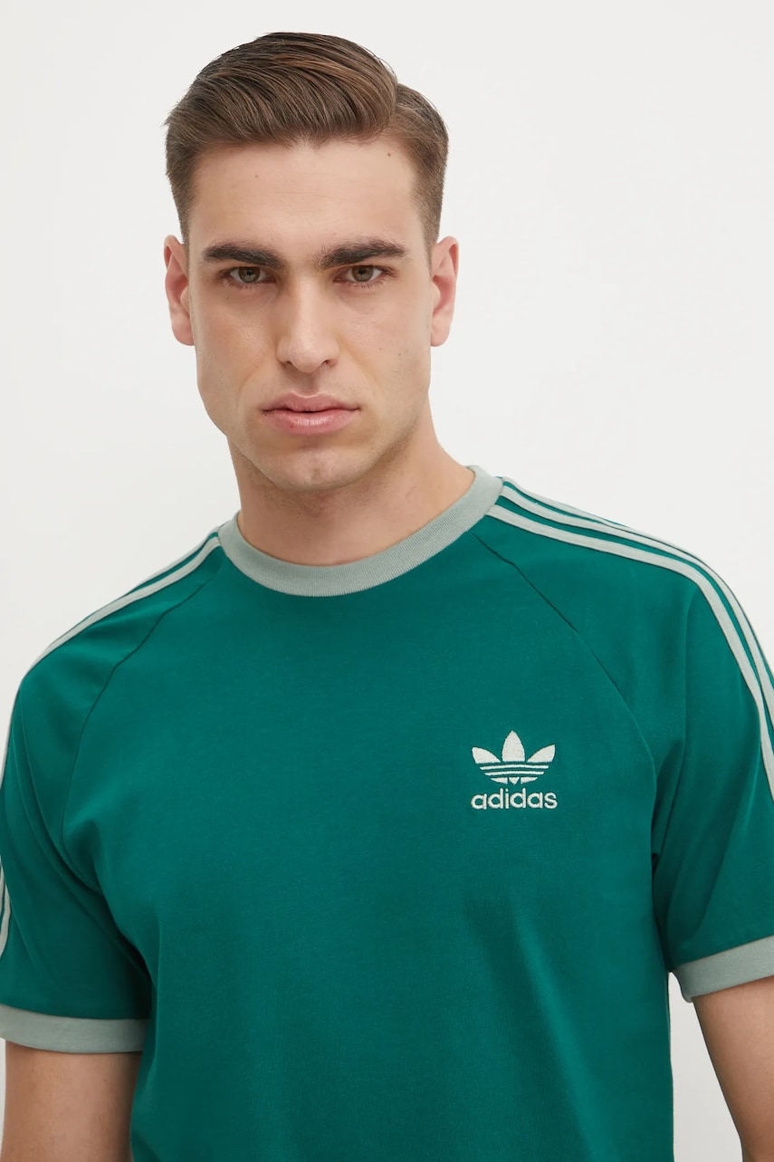 adidas Originals tricou din bumbac 3-Stripes barbati, culoarea verde, modelator, JN7017 adidas Originals tricou din bumbac 3-Stripes barbati, culoarea verde, modelator, JN7017