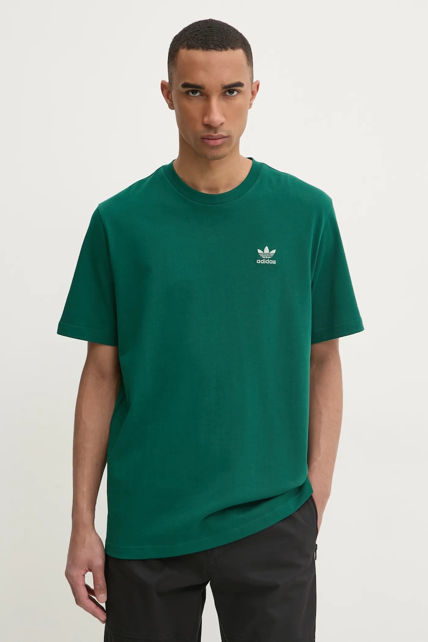 adidas Originals tricou B+F TREFOIL TEE barbati, culoarea verde, neted, JN7013 adidas Originals tricou B+F TREFOIL TEE barbati, culoarea verde, neted, JN7013