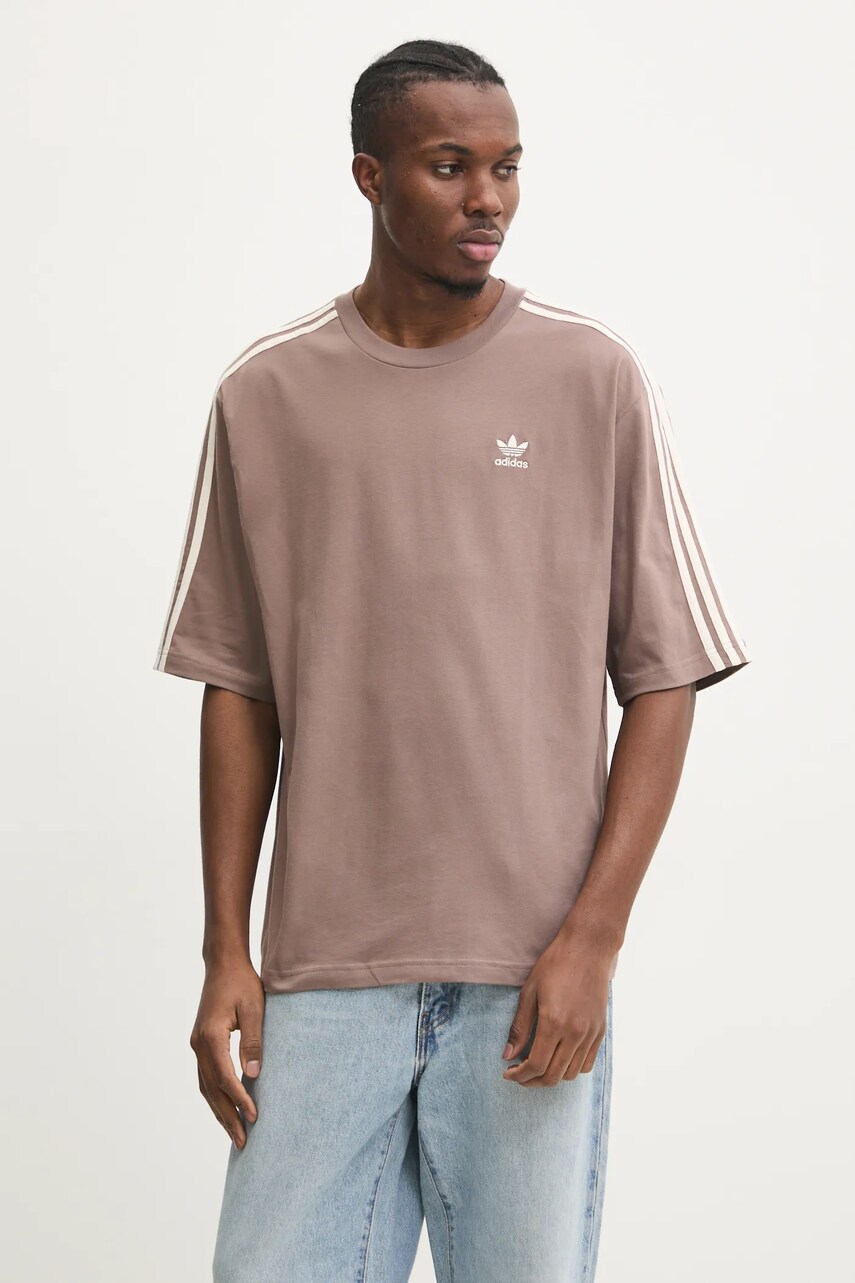 adidas Originals tricou din bumbac Oversize tee barbati, culoarea bej, cu imprimeu, JP1058