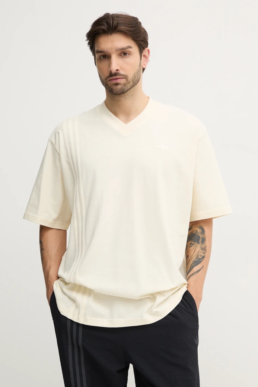 adidas Originals tricou din bumbac FRONT ST TEE bărbați, culoarea bej, uni, JD0912 adidas Originals tricou din bumbac FRONT ST TEE bărbați, culoarea bej, uni, JD0912