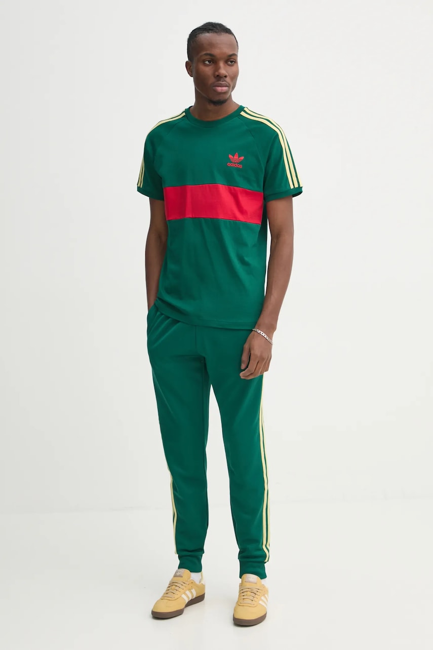Хлопковая футболка adidas Originals 3S PANEL мужская цвет зелёный узорная JD4277 Хлопковая футболка adidas Originals 3S PANEL мужская цвет зелёный узорная JD4277