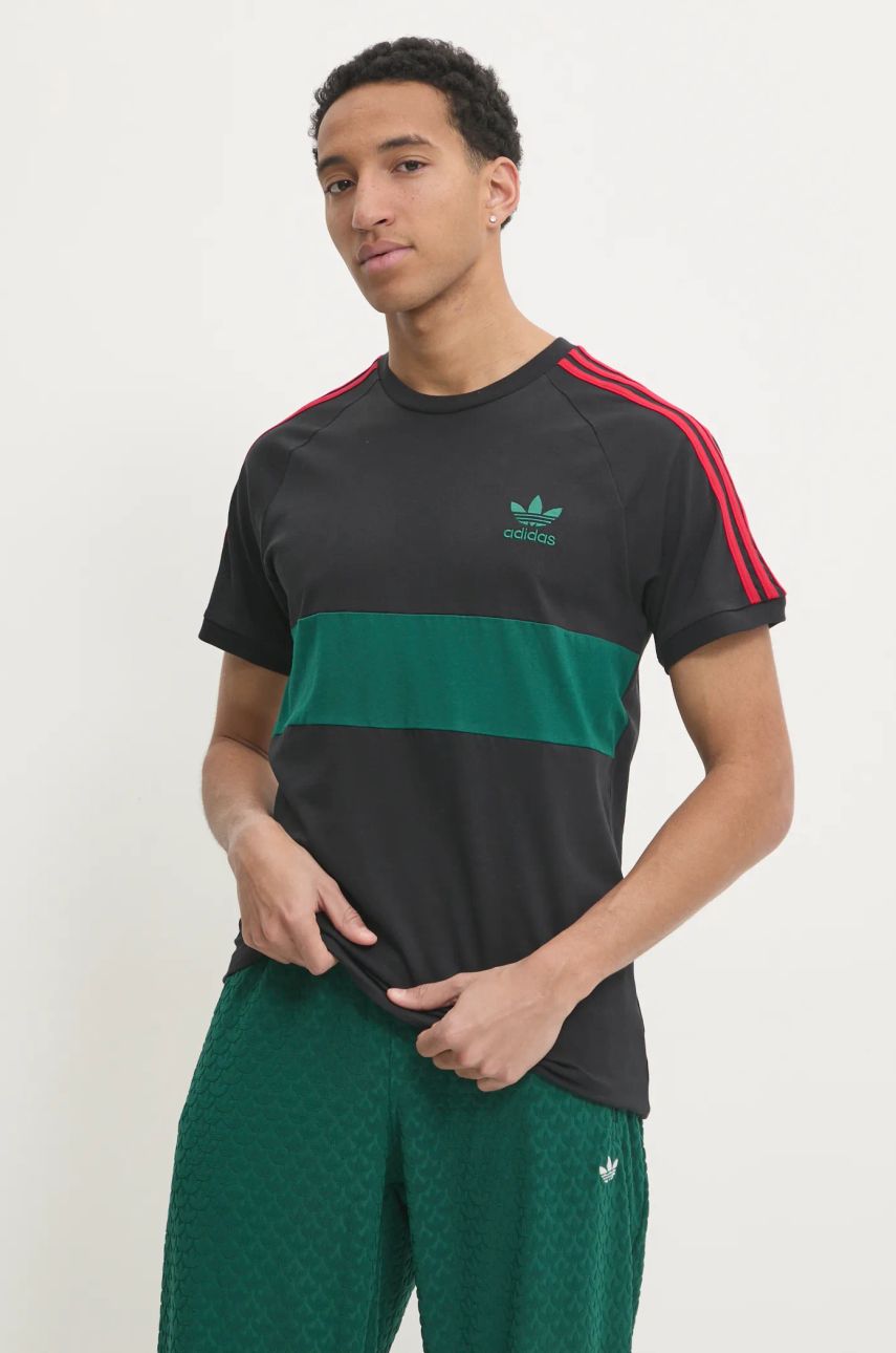 adidas Originals Βαμβακερό μπλουζάκι adidas Originals 3S PANEL TEE ανδρικό, χρώμα: μαύρο, JP1272