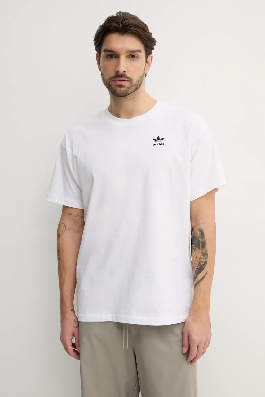 adidas Originals tricou din bumbac Essential barbati, culoarea alb, neted, JD0373 adidas Originals tricou din bumbac Essential barbati, culoarea alb, neted, JD0373