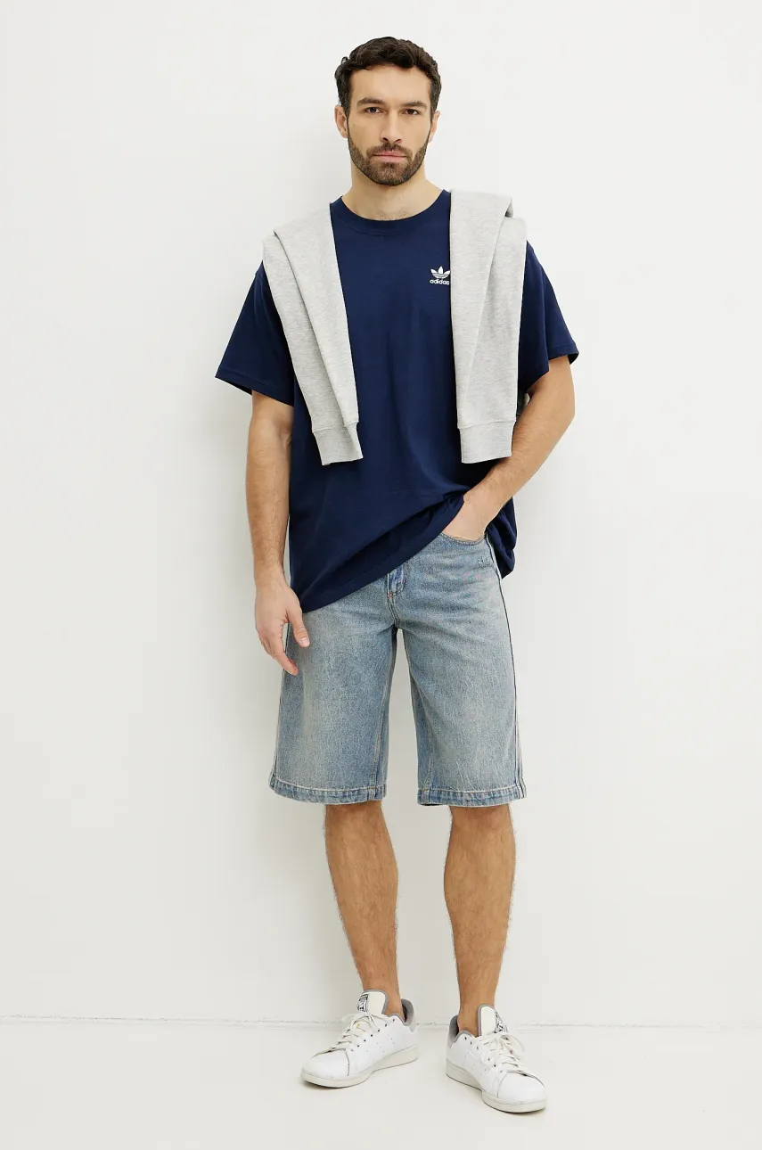 Хлопковая футболка adidas Originals Essential мужская цвет синий однотонная JD0376 Хлопковая футболка adidas Originals Essential мужская цвет синий однотонная JD0376