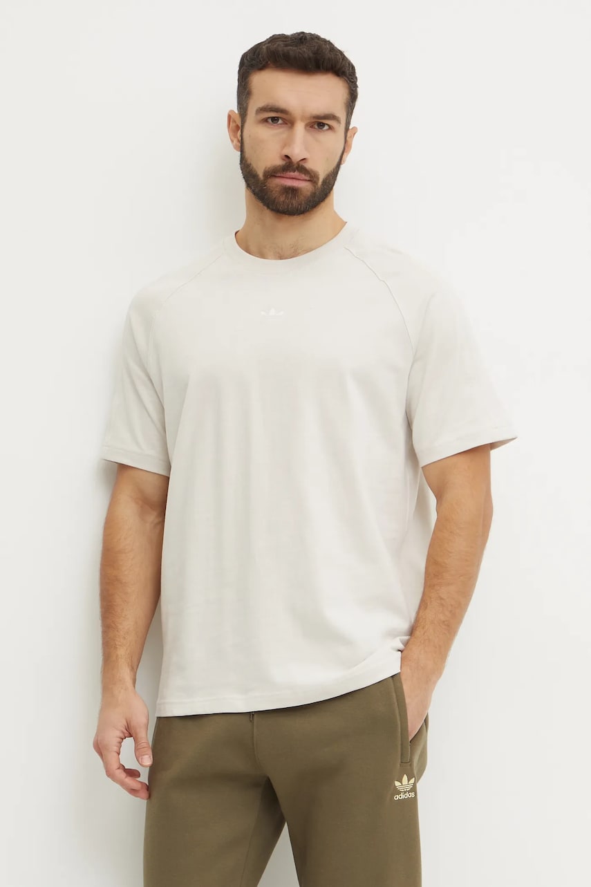 adidas Originals tricou din bumbac Essential bărbați, culoarea bej, uni, JD3277