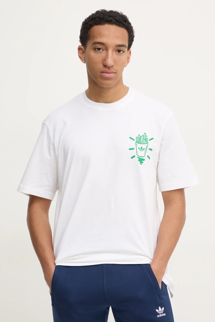 Бавовняна футболка adidas Originals Q12 TS STREET B чоловіча колір бежевий з принтом JD0677 