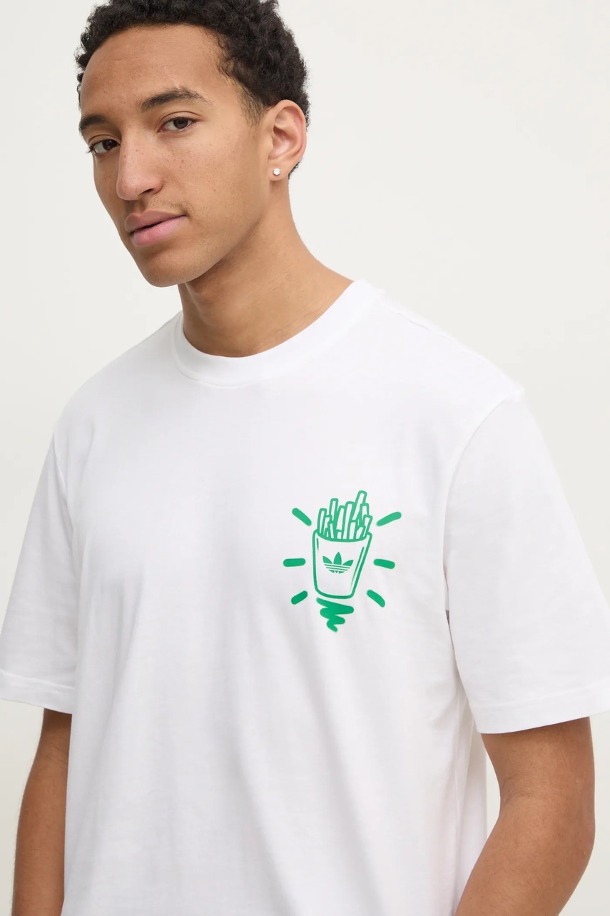 Бавовняна футболка adidas Originals Q12 TS STREET B чоловіча колір бежевий з принтом JD0677 