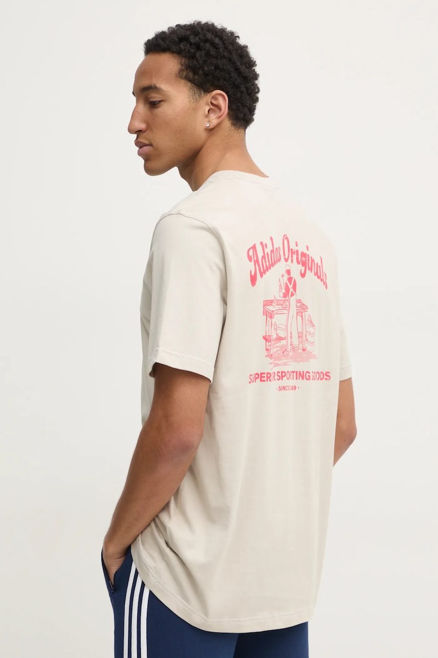 adidas Originals tricou din bumbac Wabash bărbați, culoarea bej, cu imprimeu, JD0667 adidas Originals tricou din bumbac Wabash bărbați, culoarea bej, cu imprimeu, JD0667