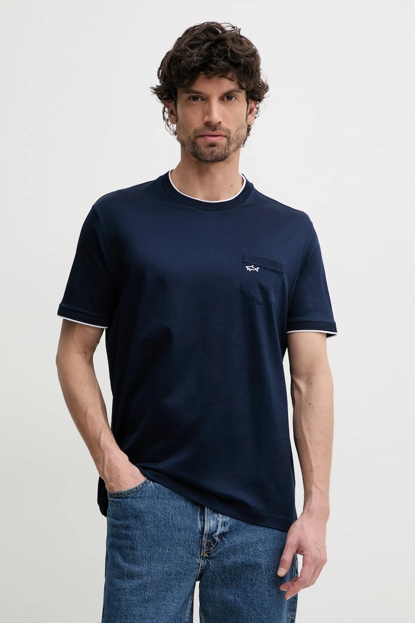Paul&Shark tricou din bumbac barbati, culoarea albastru marin, neted, 25411007 Paul&Shark tricou din bumbac barbati, culoarea albastru marin, neted, 25411007
