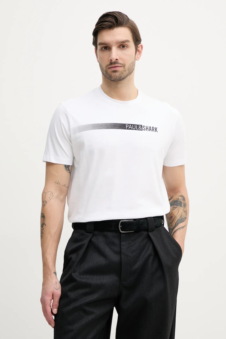 Paul&Shark tricou din bumbac barbati, culoarea alb, cu imprimeu, 25411039 Paul&Shark tricou din bumbac barbati, culoarea alb, cu imprimeu, 25411039