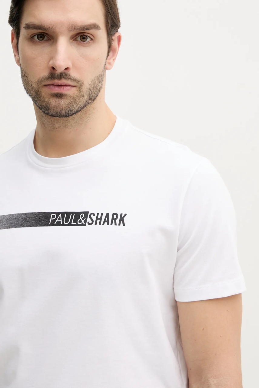 Βαμβακερό μπλουζάκι Paul&Shark ανδρικό, χρώμα: άσπρο, 25411039 φωτογραφία