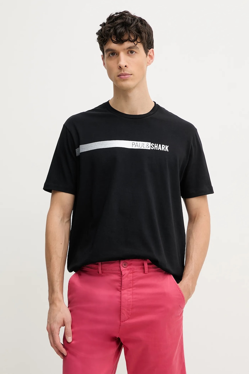 Paul&Shark tricou din bumbac barbati, culoarea negru, cu imprimeu, 25411039 Paul&Shark tricou din bumbac barbati, culoarea negru, cu imprimeu, 25411039