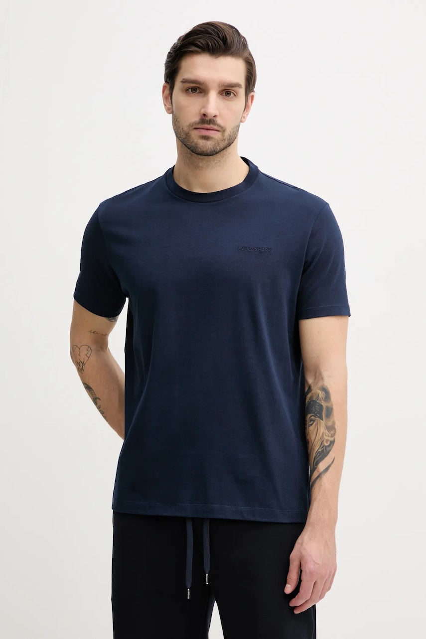 Paul&Shark tricou din bumbac barbati, culoarea albastru marin, neted, 25411047 Paul&Shark tricou din bumbac barbati, culoarea albastru marin, neted, 25411047