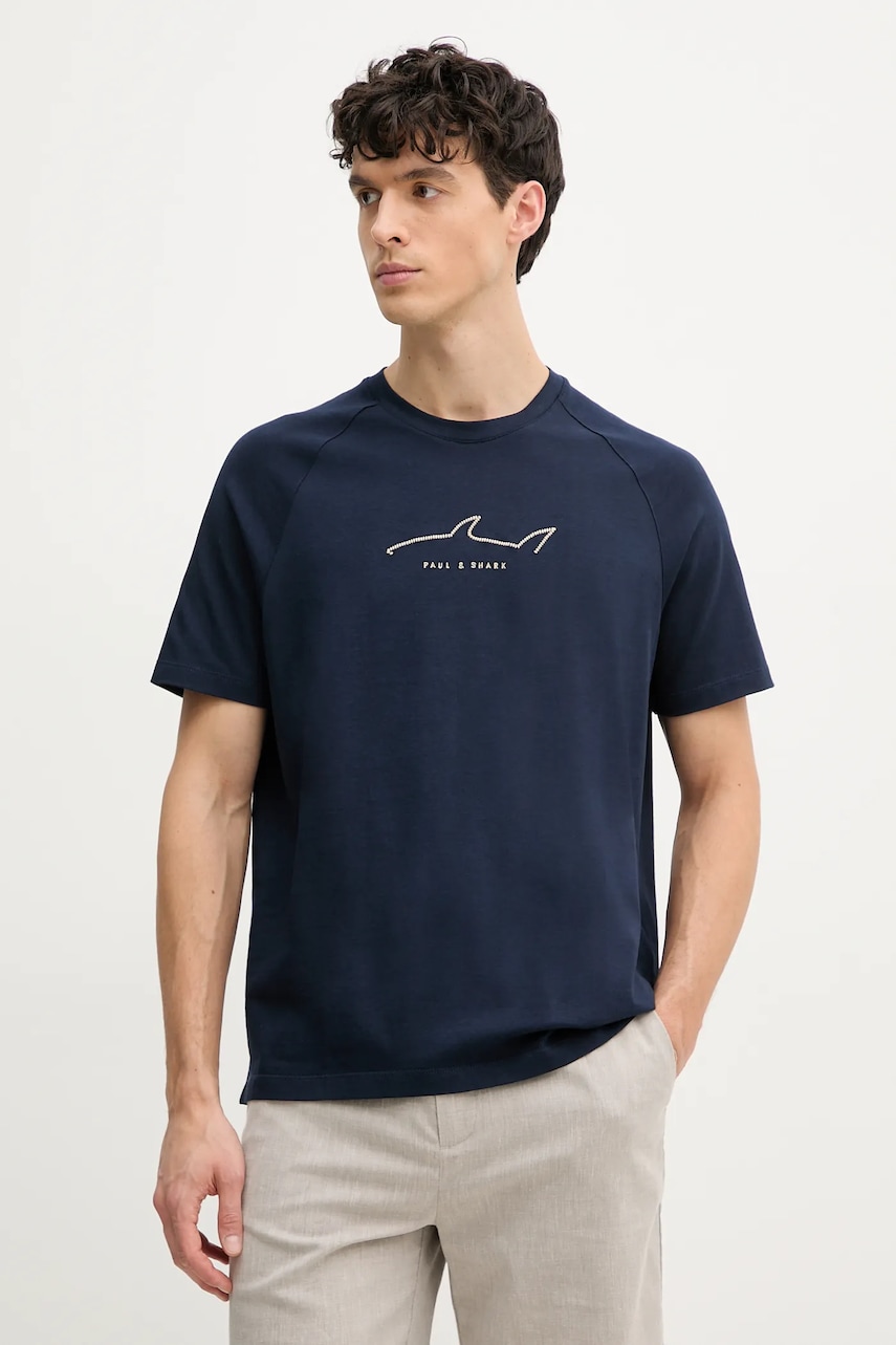 Paul&Shark tricou din bumbac barbati, culoarea albastru marin, cu imprimeu, 25411050 Paul&Shark tricou din bumbac barbati, culoarea albastru marin, cu imprimeu, 25411050